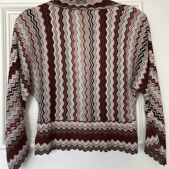 Nic + Zoe Open Front Sweater/Cardi Petite Small Brown/White/Red Pattern - Picture 2 of 6